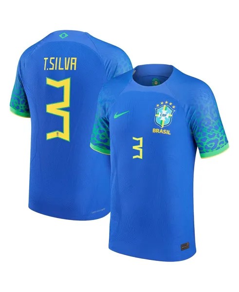 Мужская футболка Тиаго Силвы синего цвета сборной Бразилии 2022/23, аутентичное выездное джерси Nike