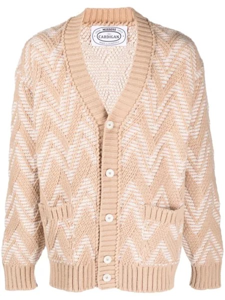 Missoni кардиган с V-образным вырезом и узором шеврон, нейтральный цвет