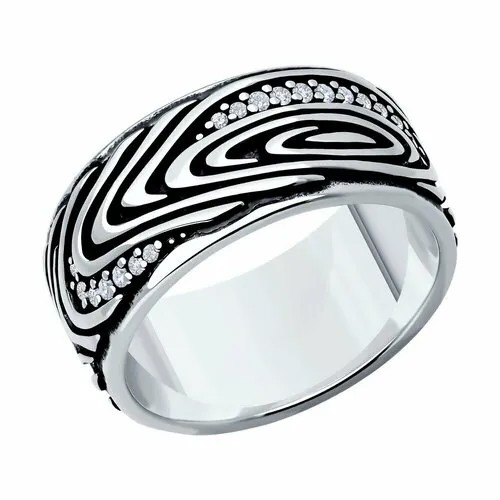 Кольцо Diamant, серебро, 925 проба, чернение, фианит, размер 19.5