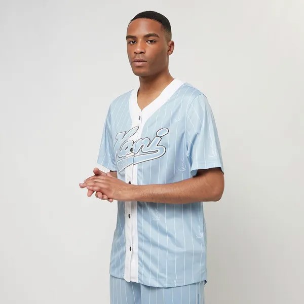 Футболка Varsity Logo Pinstripe Baseball Shirt Karl Kani, цвет light blue/white