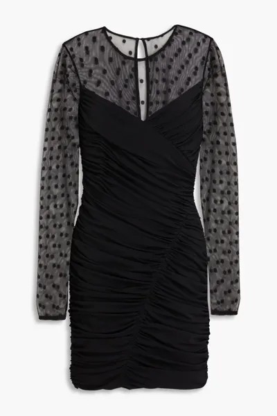 Платье мини Hilary из эластичного джерси со сборками в горошек Halston, черный