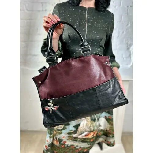 Сумка торба Polina & Eiterou, фактура гладкая, черный, бордовый