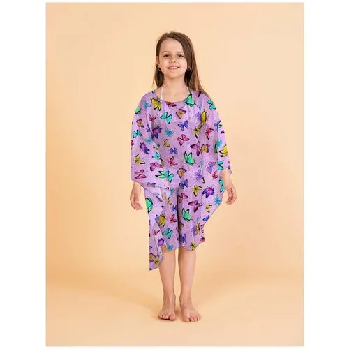 Пляжное платье туника детская sfer.tex размер 98-122 бабочки сиреневые