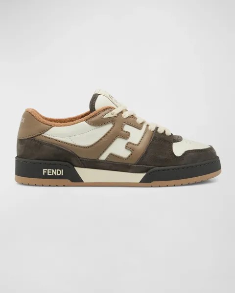 Мужские кожаные низкие кеды Match FF с логотипом Fendi, цвет Gricordb.Fenb.Ice