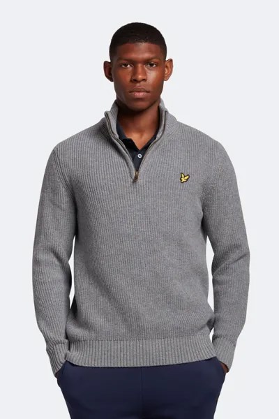 Серый свитер в рубчик на короткой молнии Lyle & Scott, серый