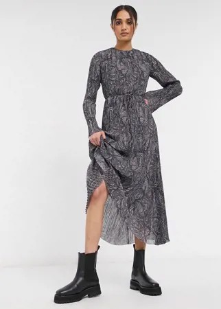 Серое плиссированное платье макси из переработанных материалов с «мраморным» принтом & Other Stories-Серый