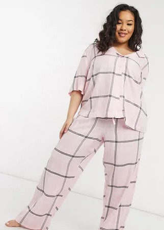 Комбинируемые розовые прямые штаны от пижамы в клетку с жаккардовым поясом ASOS DESIGN Curve-Розовый цвет