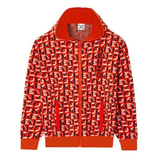 Куртка Men's KENZO SS21 Alphabet Full Print Zipper Hooded Jacket Red, красный