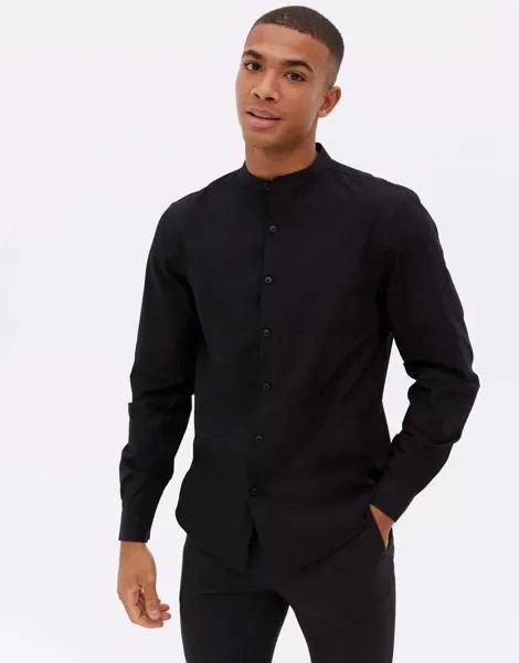 Черная рубашка из поплина с длинными рукавами и воротником 
