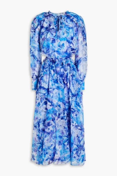 Платье миди из жоржета с вырезами и цветочным принтом Marchesa Notte, светло-синий