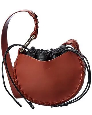 Маленькая кожаная женская сумка-хобо Chloé Mate, коричневая