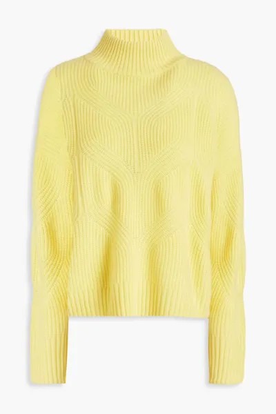 Кашемировый свитер с высоким воротником в рубчик N.Peal, пастельно-желтый