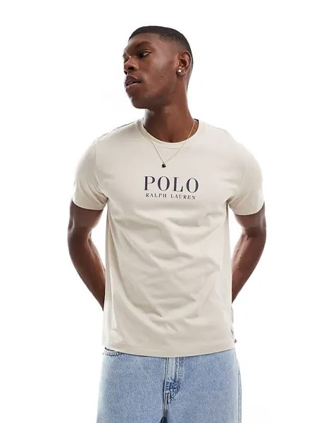 Кремовая футболка для отдыха Polo Ralph Lauren с текстовым логотипом на груди