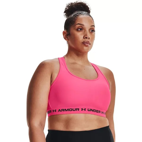 Under Armour Розовый спортивный бюстгальтер стрейч с перекрещенной спиной, средняя ударная нагрузка, женский плюс 1X