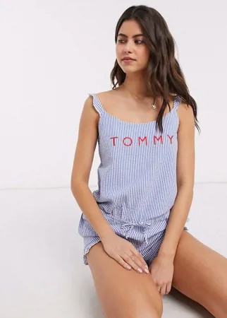 Пляжный ромпер из сирсакера с логотипом Tommy Hilfiger-Синий