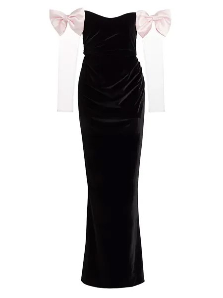 Olivia Бархатное платье с открытыми плечами и бантом The Bar, цвет noir