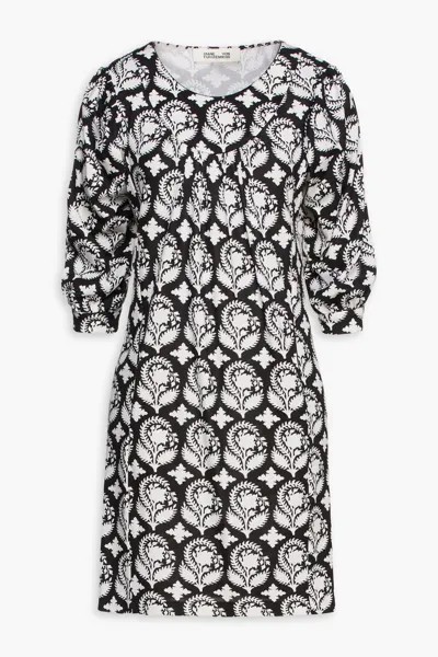 Платье мини из хлопкового и шелкового джерси с принтом Noelle Diane Von Furstenberg, черный