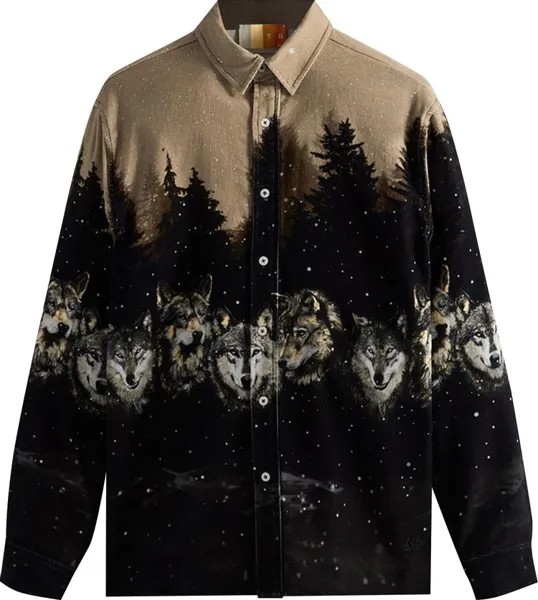 Рубашка Kith Printed Wolves Cord Ludlow Shirt 'Black', черный