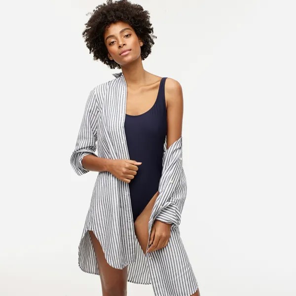 Пляжная рубашка Classic-Fit из полосатой смеси льна и хлопка J.Crew, белый