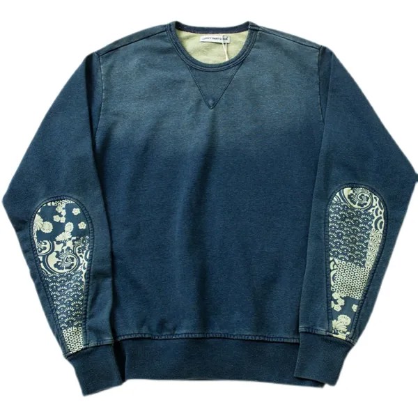 Весенний японский винтажный пуловер, Новое поступление, Модный повседневный свитшот с круглым вырезом и принтом, мужские свитшоты цвета индиго в стиле пэчворк с каплями воды