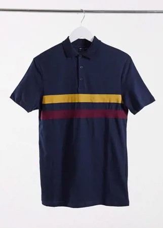Темно-синяя футболка-поло с контрастными вставками ASOS DESIGN-Темно-синий