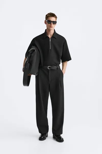 Рубашка-поло на молнии ZARA, черный