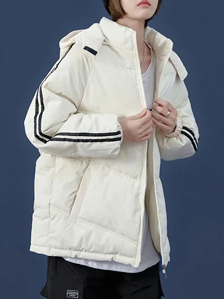 Milanoo Puffer Coats For Women White Waterproof Turndown Collar Front Button Long Sleeves Winter Out