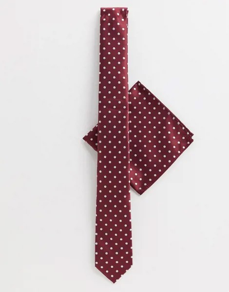 Галстук и платок для пиджака в горошек Harry Brown-Красный