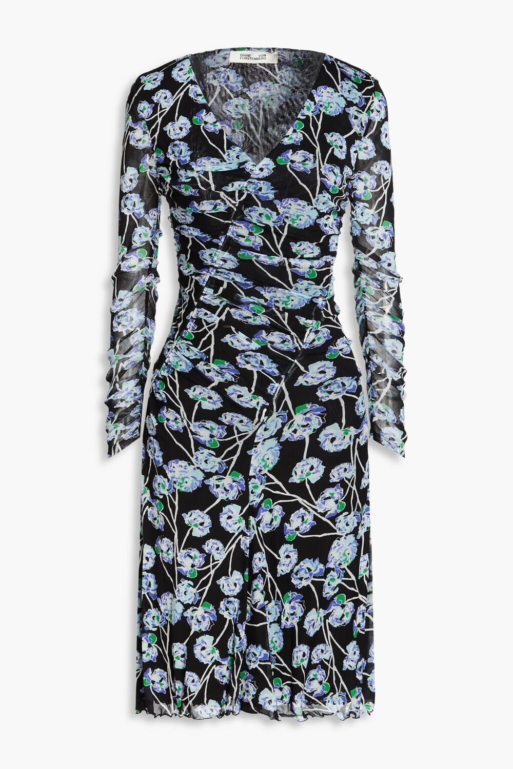 Платье Missy из эластичной сетки со сборками и цветочным принтом Diane Von Furstenberg, черный