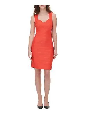 Женское оранжевое коктейльное облегающее платье выше колена GUESS без рукавов 14