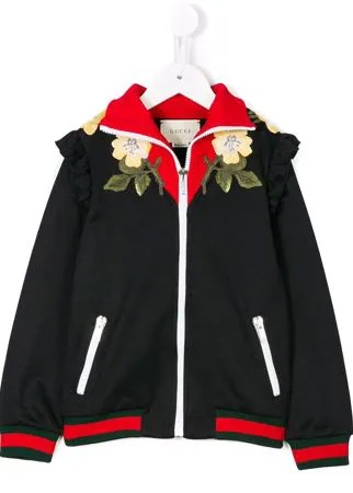 Gucci Kids куртка бомбер с цветочной вышивкой