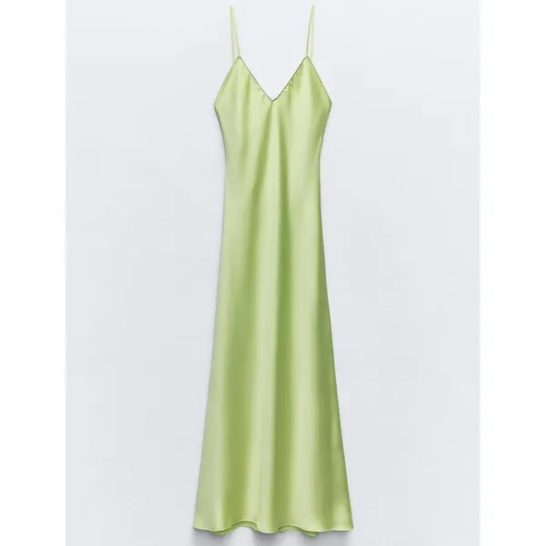 Платье Zara Satin Midi Slip, светло-зеленый