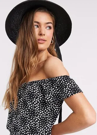 Сарафан мини с цветочным принтом и оборкой ASOS DESIGN Tall-Черный цвет