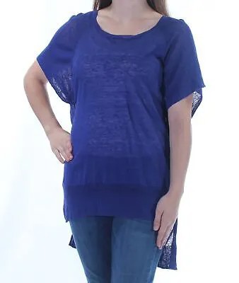 RACHEL ROY Женский синий топ без майки с короткими рукавами и овальным вырезом, хай-лоу, размер: M