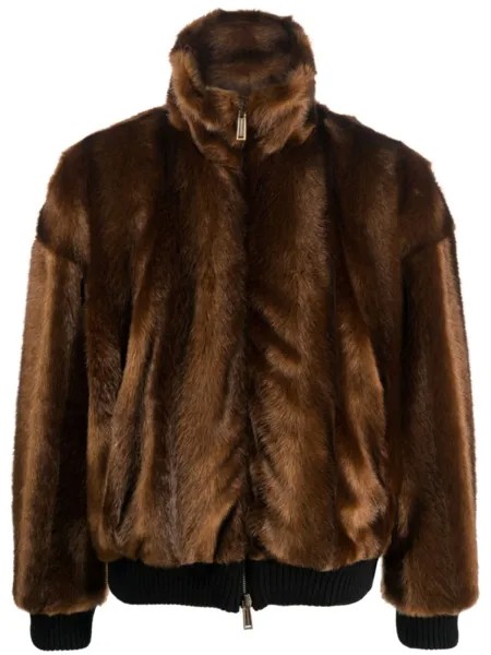Dsquared2 куртка из искусственного меха с тисненым логотипом, коричневый