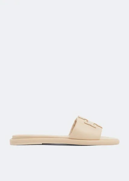 Шлепанцы TORY BURCH Double T Sport slides, бежевый