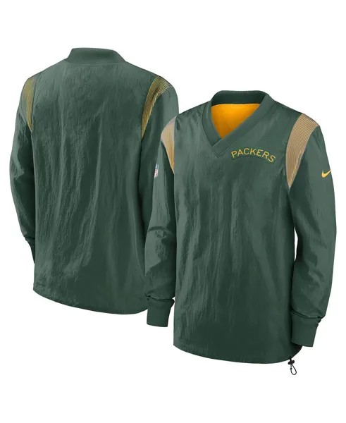 Мужская двусторонняя пуловерная ветровка green bay packers sideline team id Nike, зеленый