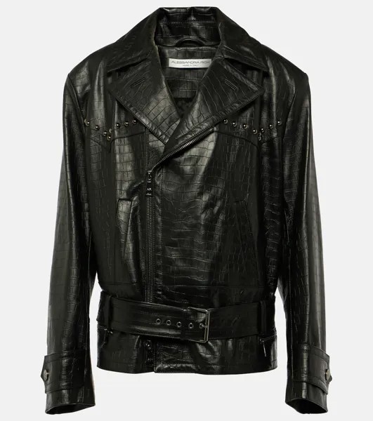 Кожаная байкерская куртка с заклепками Alessandra Rich, черный