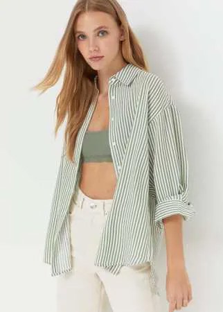 Stradivarius Повседневная Рубашка С Отделкой В Стиле Рустик Хаки Xl