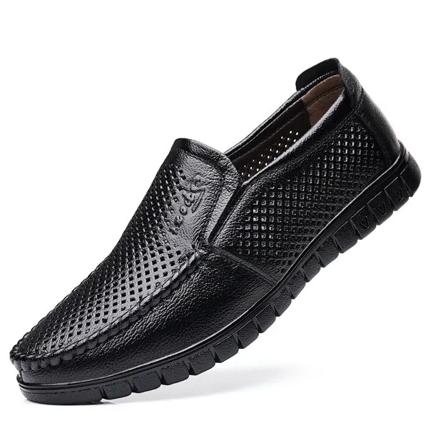 Сандалии мужские кожаные с перфорацией, повседневная обувь для папы, деловые удобные дышащие, лето