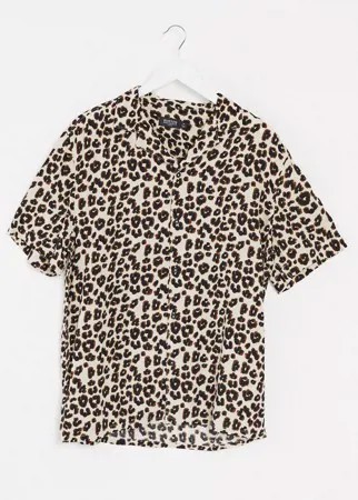 Рубашка с короткими рукавами и леопардовым принтом Burton Menswear-Коричневый