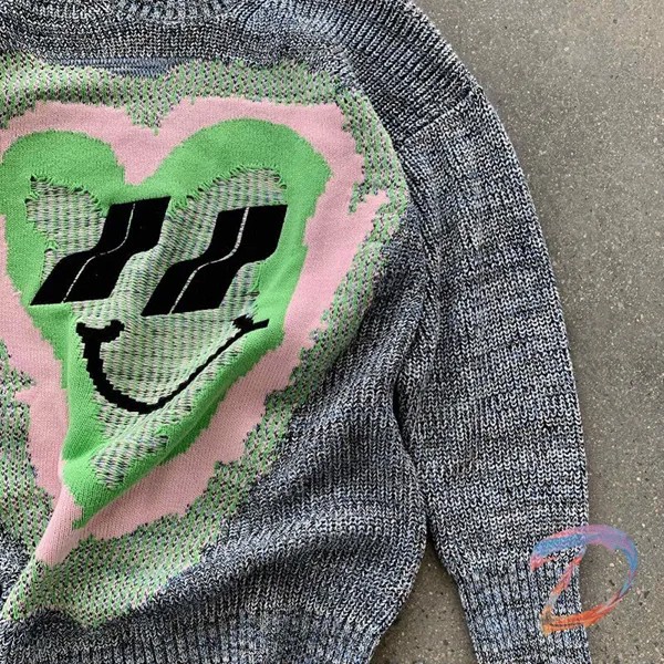 Мужские и женские свитера We11done, персиковый вязаный свитер с улыбающимся сердцем, Welldone, Модный пуловер в стиле Хай-стрит