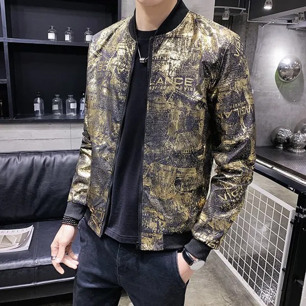 Casaca Hombre Pop весна Pop жаккардовый Бомбер мужской роскошный золотой ПРИНТ куртки для вечеринок Vogue мужская приталенная Повседневная Уличная од...