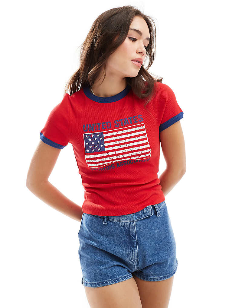 ASOS DESIGN Красная укороченная футболка с 3D-окантовкой и изображением флага США