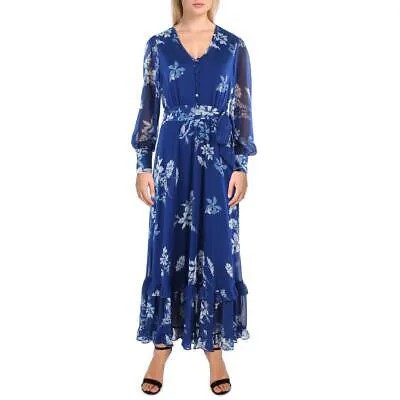Calvin Klein Женское синее шифоновое дневное платье макси с цветочным принтом 4 BHFO 7555