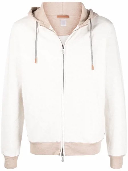 Eleventy contrast-trimmed zip-up hoodie
