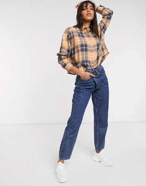 Рубашка в темно-синюю и розовую клетку с длинными рукавами ASOS DESIGN-Многоцветный