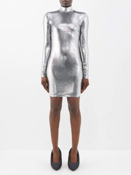 Мини-платье из джерси с высоким воротником и пайетками Balenciaga, серебряный