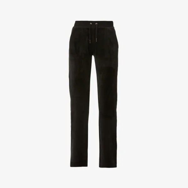 Велюровые брюки прямого кроя со средней посадкой и вышитым логотипом Juicy Couture, черный