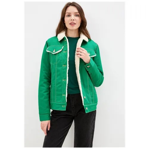 Джинсовая куртка  DASTI, демисезон/зима, средней длины, силуэт прямой, карманы, ветрозащитная, из овчины, утепленная, без капюшона, внутренний карман, водонепроницаемая, размер 44, зеленый
